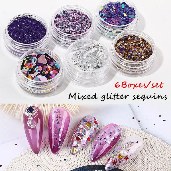 6 pcs kit mixed glitter sequins butterfly star laser sequin micro laser flakes 3d nail art decoration manicure tools f728, Silver;gold
6 pcs kit mixed glitter sequins butterfly star laser sequin micro laser flakes 3d nail art decoration manicure tools f728, Silver;gold