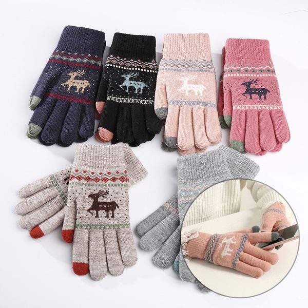 funny christmas deer knitted 5 fingers gloves women thicken touch screen gloves winter warm snow full finger mittens xmas gift, Blue;gray 
funny christmas deer knitted 5 fingers gloves women thicken touch screen gloves winter warm snow full finger mittens xmas gift, Blue;gray