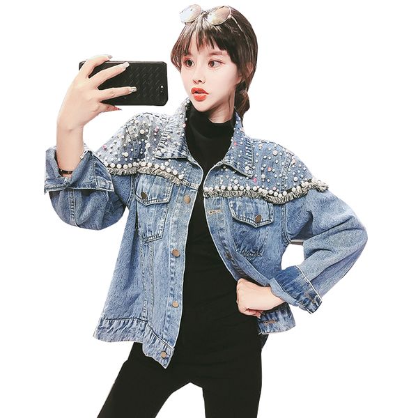 vintage pearl beading tassel jeans jacket women 2020 spring harajuku splice single-breasted denim jacket fashion blue coat g186, Black;brown
vintage pearl beading tassel jeans jacket women 2020 spring harajuku splice single-breasted denim jacket fashion blue coat g186, Black;brown