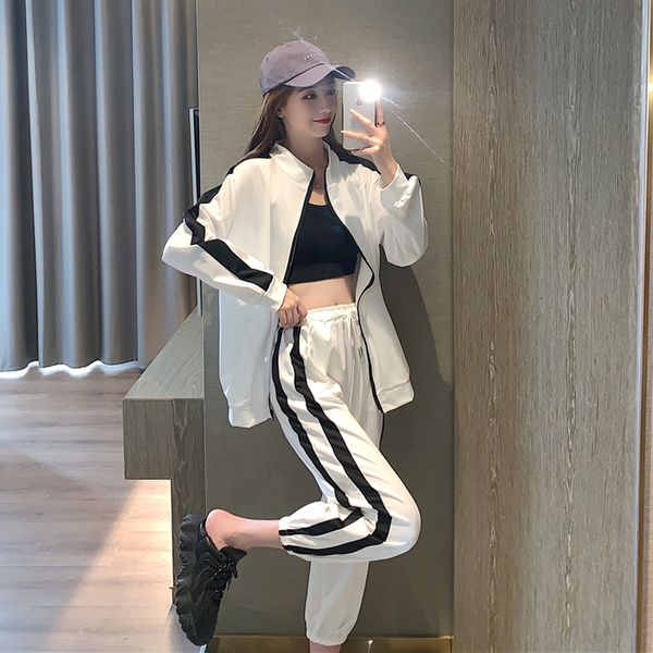 two 2 piece set tracksuit women 2020 autumn cotton sports casual suit female loose style striped clothes outfits for women suits, White
two 2 piece set tracksuit women 2020 autumn cotton sports casual suit female loose style striped clothes outfits for women suits, White