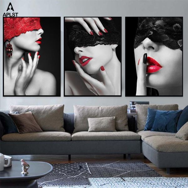 red lip lace mask naked woman canvas painting prints black and white nude women printing poster wall art bedroom decoration
red lip lace mask naked woman canvas painting prints black and white nude women printing poster wall art bedroom decoration