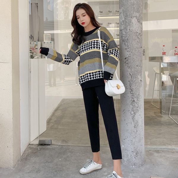 women's tracksuits sweet ladies knitted sweaters striped 2 piece set runway women plaid pullover + wide leg pants two knit suit, Gray
women's tracksuits sweet ladies knitted sweaters striped 2 piece set runway women plaid pullover + wide leg pants two knit suit, Gray