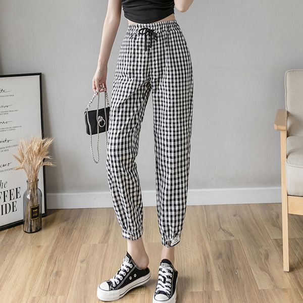cotton linen plaid pants women elastic waist drawstring womens high waist harem pants woman 2020 plussize vintage trousers, Black;white
cotton linen plaid pants women elastic waist drawstring womens high waist harem pants woman 2020 plussize vintage trousers, Black;white