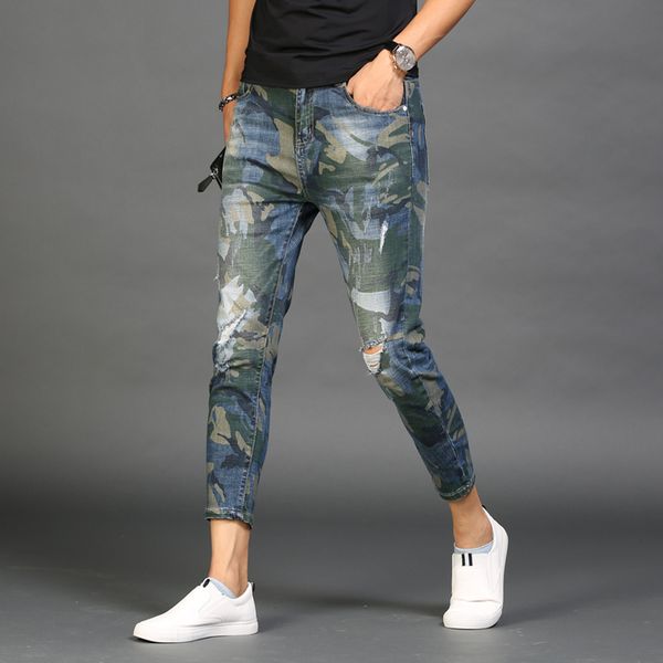 stretch camouflage jeans summer men slim fit ripped jean fashion lightweight army green denim ankle-length pants, Blue
stretch camouflage jeans summer men slim fit ripped jean fashion lightweight army green denim ankle-length pants, Blue