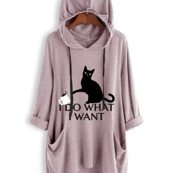 2019 new loose large size cat sweater knitted hooded sweater long sleeve hooded irregular cat printed women's clothing nru5w, Black
2019 new loose large size cat sweater knitted hooded sweater long sleeve hooded irregular cat printed women's clothing nru5w, Black