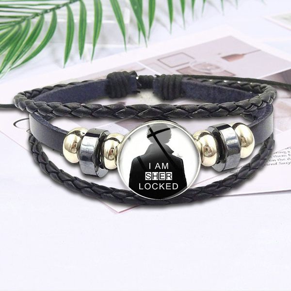 i am sherlock for men women gift retro raccoon brand glass cabochon black leather bracelet bangle jewelry gift, Golden;silver
i am sherlock for men women gift retro raccoon brand glass cabochon black leather bracelet bangle jewelry gift, Golden;silver