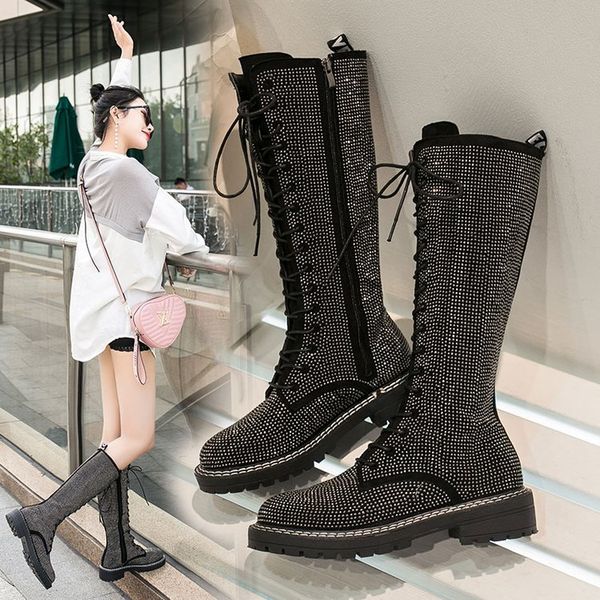 2020 new rhinestone full diamond super flash lace-up boots over the knee boots motorcycle, Black
2020 new rhinestone full diamond super flash lace-up boots over the knee boots motorcycle, Black