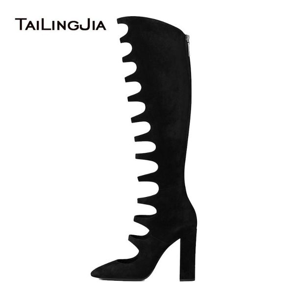 black faux suede round toe high heel cutout knee high boots chunky heel sandal boots with zipper ladies summer shoes 2020
black faux suede round toe high heel cutout knee high boots chunky heel sandal boots with zipper ladies summer shoes 2020