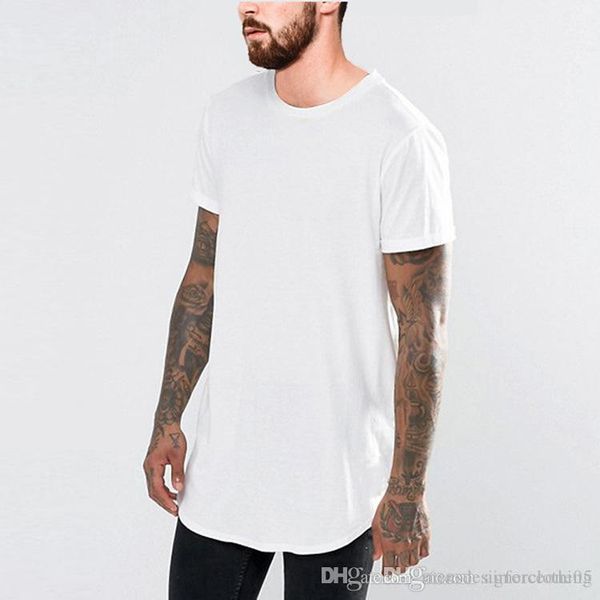 black white long tees short sleeved curved longline tees 19ss summer new t shirt men, White;black