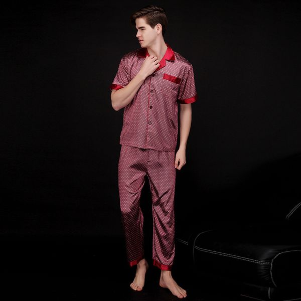 men's sleepwear pajama sets short sleeves cardigan long trousers suits spring summer polka dots vintage silk like home clothes, Black;brown
men's sleepwear pajama sets short sleeves cardigan long trousers suits spring summer polka dots vintage silk like home clothes, Black;brown