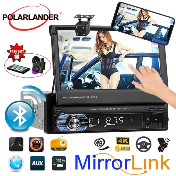 

1 din 7 inch car radio 12v mp4 mp5 stereo player fm usb cassette steering wheel control autoradio 5 languages hd touch screen