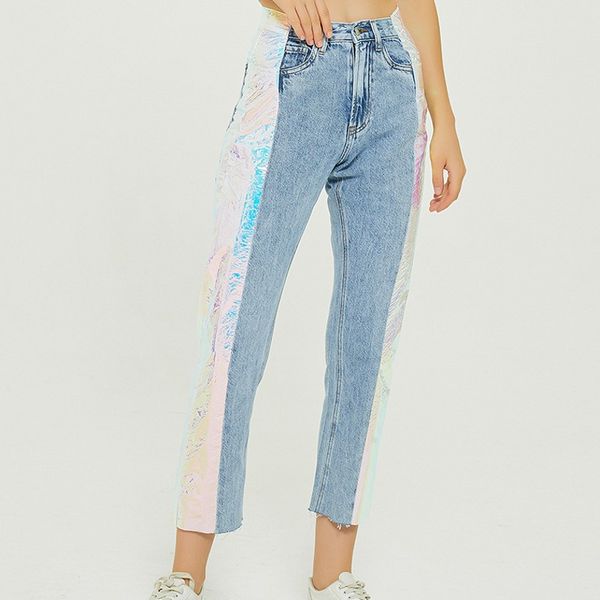 2020 streetwear jeans for women zipper high waist pocket denim pants fashion luminous colors fabric patchwork ankle length jeans, Blue
2020 streetwear jeans for women zipper high waist pocket denim pants fashion luminous colors fabric patchwork ankle length jeans, Blue