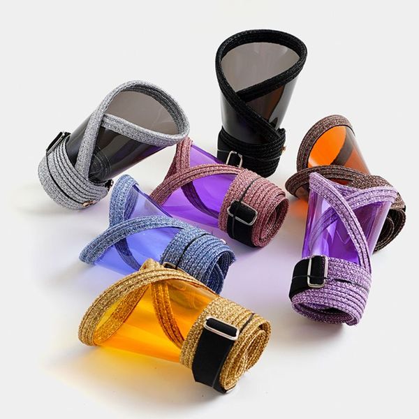 women summer glitter woven empty sun hat plastic transparent visor uv protection foldable beach cap with headband, Blue;gray
women summer glitter woven empty sun hat plastic transparent visor uv protection foldable beach cap with headband, Blue;gray