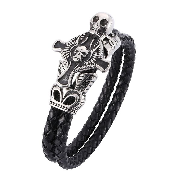 punk men bracelet jewelry braided leather bracelet stainless steel skull cross rock man leather fashion wristband c755, Golden;silver
punk men bracelet jewelry braided leather bracelet stainless steel skull cross rock man leather fashion wristband c755, Golden;silver