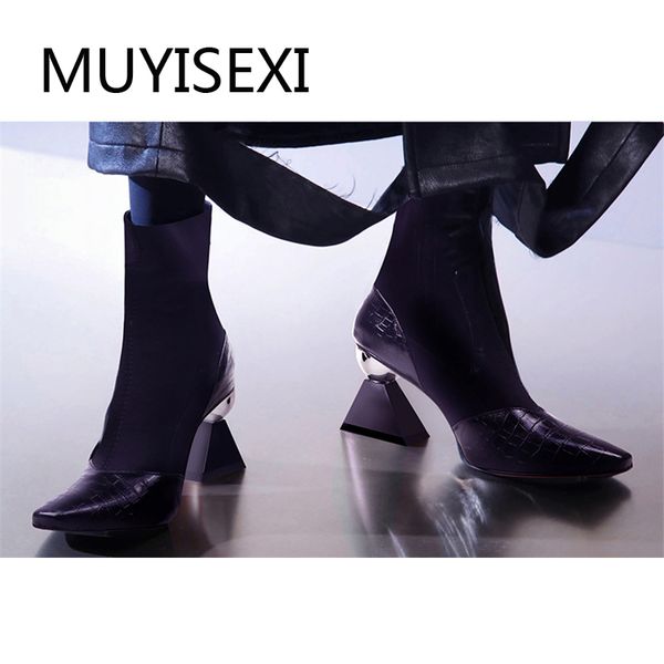 fashion gingham cow leather stretch fabric mixed cloth small square toe 7cm high strange heel slip on ankle boots hl271 muyisexi, Black
fashion gingham cow leather stretch fabric mixed cloth small square toe 7cm high strange heel slip on ankle boots hl271 muyisexi, Black