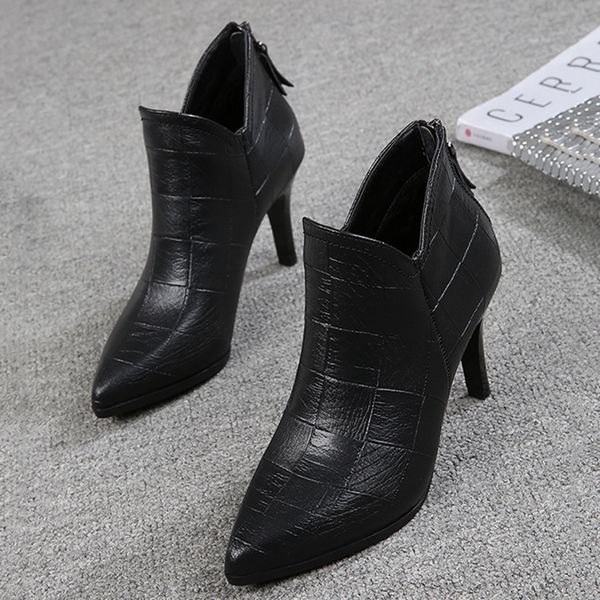british style stiletto boots ladies new pointed high heels soft pointed ankle boots design brand shoes for ladies, Black
british style stiletto boots ladies new pointed high heels soft pointed ankle boots design brand shoes for ladies, Black