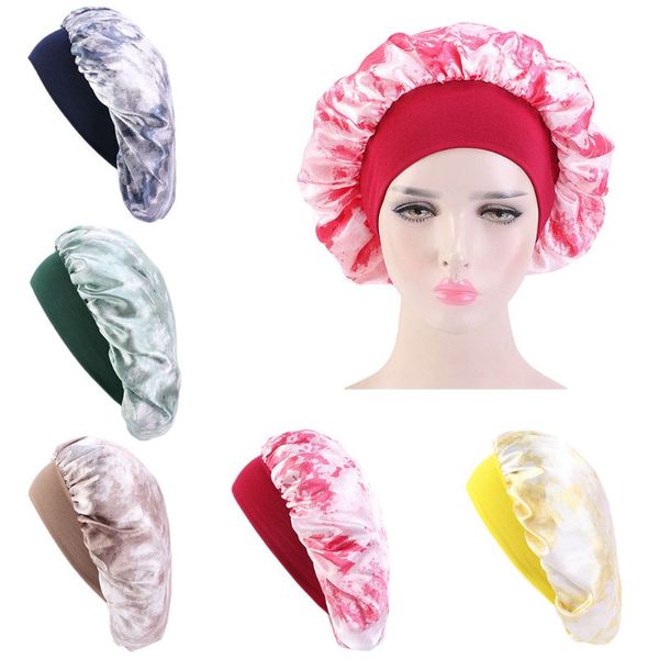 women gradient tie-dye satin bonnet sleeping cap elastic wide band night head cover hair loss chemo turban hat hair wrap, Blue;gray
women gradient tie-dye satin bonnet sleeping cap elastic wide band night head cover hair loss chemo turban hat hair wrap, Blue;gray