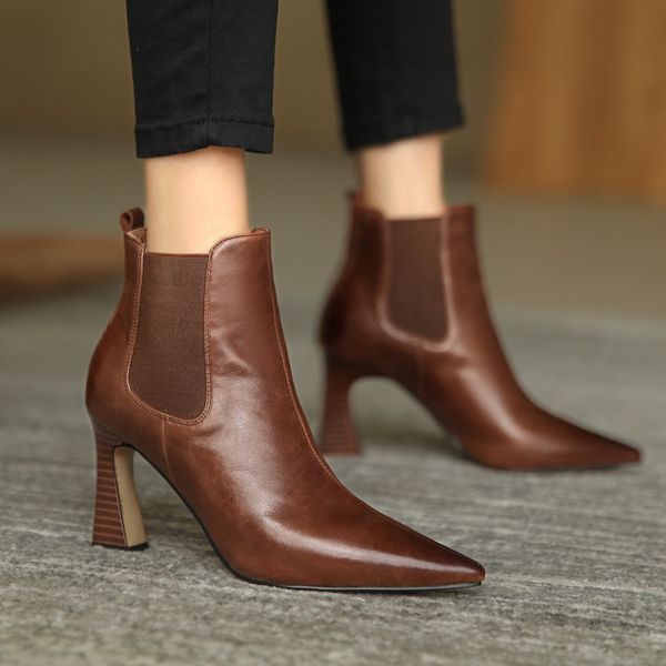 women ankle boots elegant autumn winter genuine cow leather shoes woman thick high heels ladies dress working short boots 34-40, Black
women ankle boots elegant autumn winter genuine cow leather shoes woman thick high heels ladies dress working short boots 34-40, Black