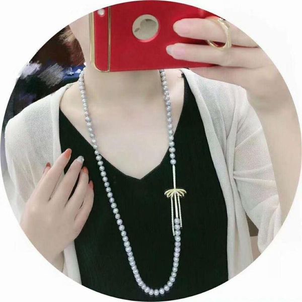 new 8-9mm white gray freshwater pearl micro inlay zircon accessories necklace long 110cm, Silver
new 8-9mm white gray freshwater pearl micro inlay zircon accessories necklace long 110cm, Silver