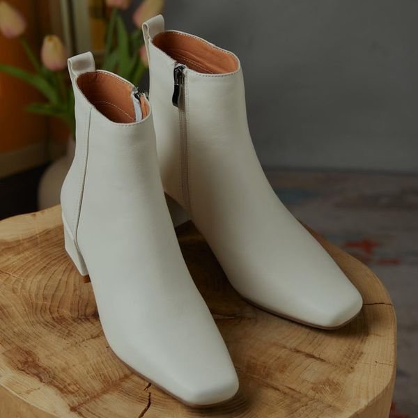 women's genuine leather thick heel side zip autumn ankle boots square toe female med heel comfortable short booties shoes women, Black
women's genuine leather thick heel side zip autumn ankle boots square toe female med heel comfortable short booties shoes women, Black