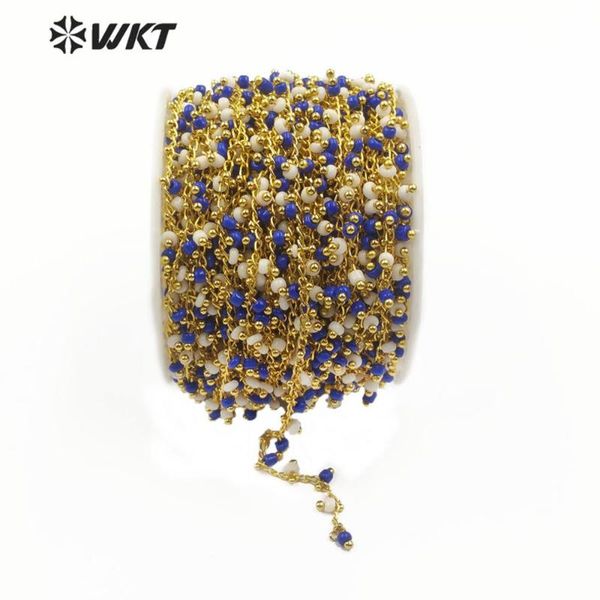 wt-rbc127 wholesale price natural stone chain 3mm blue white beads chain with gold electroplated rosary for jewelry making, Silver
wt-rbc127 wholesale price natural stone chain 3mm blue white beads chain with gold electroplated rosary for jewelry making, Silver