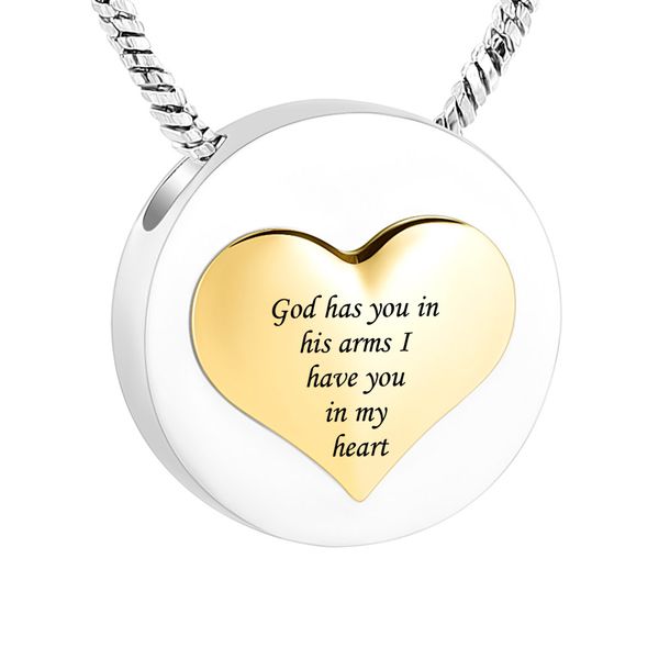 cremation ashes necklace round stainless steel jewelry ashes memorial pendant-god has you in his arms i have you in my heart, Silver
cremation ashes necklace round stainless steel jewelry ashes memorial pendant-god has you in his arms i have you in my heart, Silver
