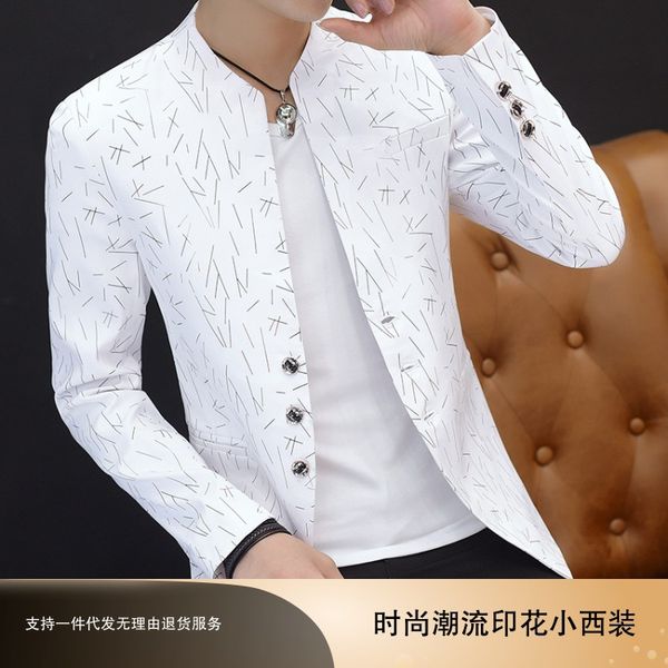 men printed small suit men's korean-style slim fit stand collar sun yat-sen costume leisure suit thin coat youth handsome gown, White;black
men printed small suit men's korean-style slim fit stand collar sun yat-sen costume leisure suit thin coat youth handsome gown, White;black