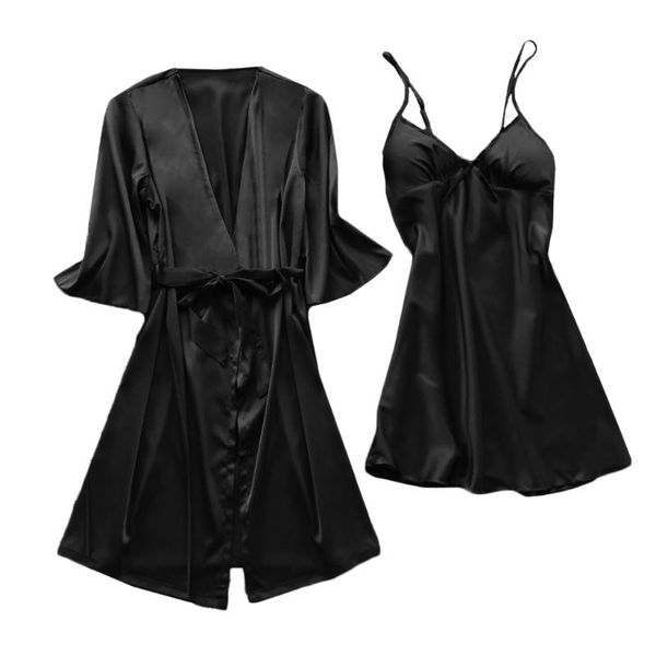 women's sleepwear 2pcs women silk robe gown sets solid colors lace bathrobe female v-neck lingerie night dress bridal robes set#p3, Black;red
women's sleepwear 2pcs women silk robe gown sets solid colors lace bathrobe female v-neck lingerie night dress bridal robes set#p3, Black;red