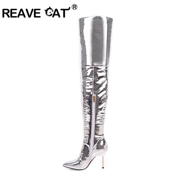 reave cat patent pu high heels knee boots solid stiletto pointed toe party bar zipper thin heels female boot women shoes a920, Black
reave cat patent pu high heels knee boots solid stiletto pointed toe party bar zipper thin heels female boot women shoes a920, Black