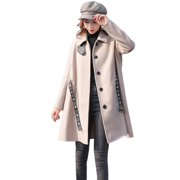 women's wool & blends cloak woolen coat women long autumn winter jacket coats quality korean loose waist work clothes f1130, Black
women's wool & blends cloak woolen coat women long autumn winter jacket coats quality korean loose waist work clothes f1130, Black