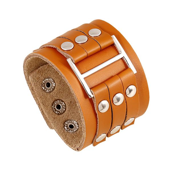 tennis 2021 handmade oxhid casual retro brown wide wrap buckle rivet h charm woman genuine leather punk bracelets men bangle jewelry, Golden;silver
tennis 2021 handmade oxhid casual retro brown wide wrap buckle rivet h charm woman genuine leather punk bracelets men bangle jewelry, Golden;silver