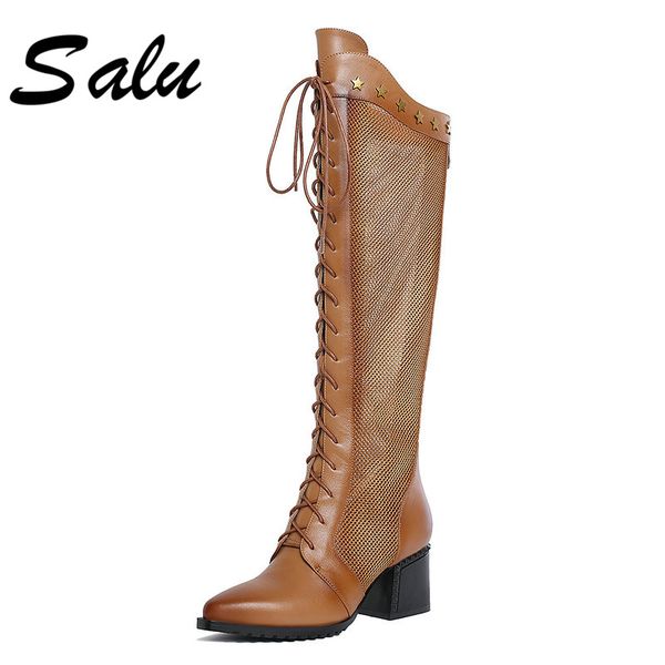 boots salu brand fashion genuine leather shoes with high heels women winter long motorcycle, Black
boots salu brand fashion genuine leather shoes with high heels women winter long motorcycle, Black