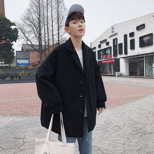 men's wool & blends winter thick short woolen coat fashion solid color casual jacket men street loose male overcoat, Black
men's wool & blends winter thick short woolen coat fashion solid color casual jacket men street loose male overcoat, Black