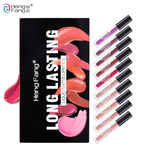 

10pcs/set liquid lipstick matte long-lasting10 colors lip gloss waterproof lipsticks makeup hengfang