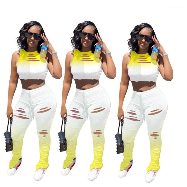 crop high waist stacked pants famale two piece pants women hole stacked clothing suit gradient sleeveless crew neck, White
crop high waist stacked pants famale two piece pants women hole stacked clothing suit gradient sleeveless crew neck, White