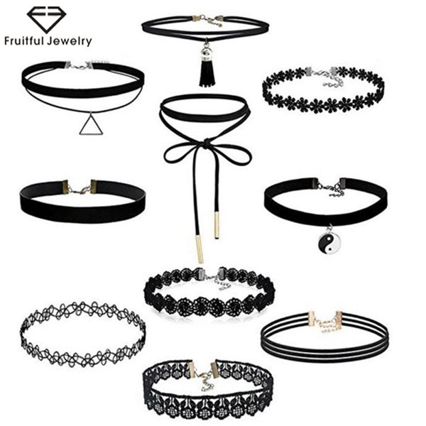 fruitful stylish personality punk black choker collar necklace set lace leather cloth necklace clavicle chain for women jewelry, Golden;silver
fruitful stylish personality punk black choker collar necklace set lace leather cloth necklace clavicle chain for women jewelry, Golden;silver