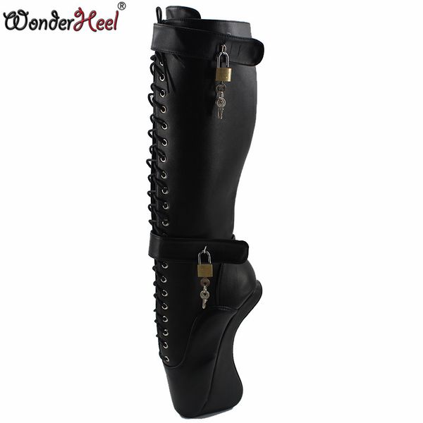 wonderheel padlocks ballet shoes ultra high heel 18cm wedges ballet knee high boots fetish mapu show lacing boots, Black
wonderheel padlocks ballet shoes ultra high heel 18cm wedges ballet knee high boots fetish mapu show lacing boots, Black