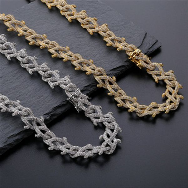 iced out bling full zircon thorns rhinestone cuban chain hip hop men's chains necklace for men women jewelry wholesale, Silver 
iced out bling full zircon thorns rhinestone cuban chain hip hop men's chains necklace for men women jewelry wholesale, Silver