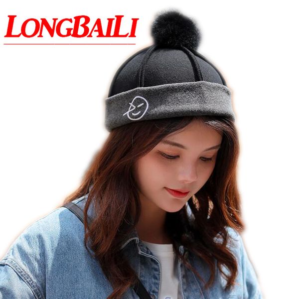 berets longbaili winter fashion women wool felt hats with real fur ball pwsv021, Blue;gray
berets longbaili winter fashion women wool felt hats with real fur ball pwsv021, Blue;gray