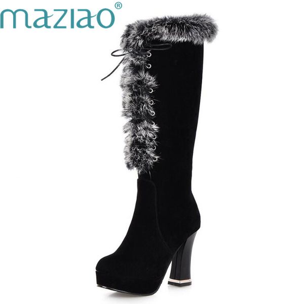 maziao winter warm faux fur women knee high boots soft leather fashion side lace-up new female thick heel tall boots shoes, Black
maziao winter warm faux fur women knee high boots soft leather fashion side lace-up new female thick heel tall boots shoes, Black