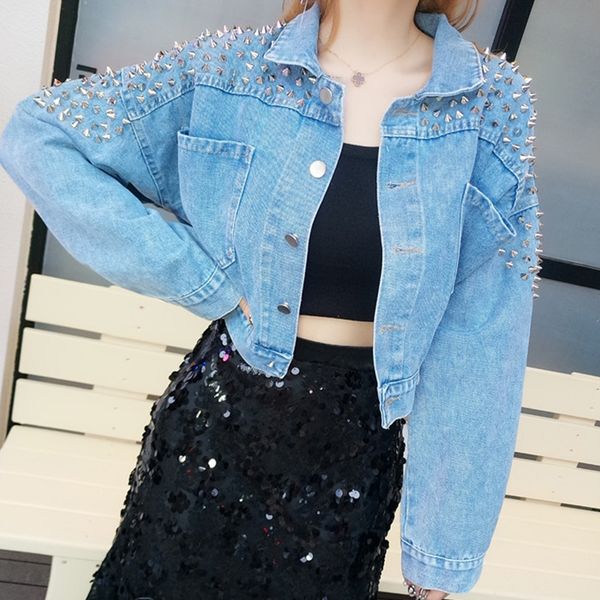 women's jackets woman riveted turndown collar punk denim jacket female single breasted vintage loose pocket streetwear coat, Black;brown
women's jackets woman riveted turndown collar punk denim jacket female single breasted vintage loose pocket streetwear coat, Black;brown