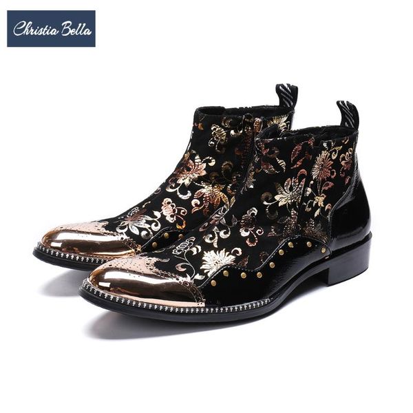 boots christia bella luxury gold floral men short bullock carved plus size zipper ankle formal leather shoes, Black
boots christia bella luxury gold floral men short bullock carved plus size zipper ankle formal leather shoes, Black