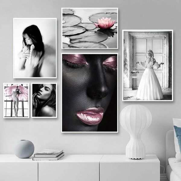 paintings black and white canvas painting on the wall girl poster prints pink wing decorative image for home decor metal frame
paintings black and white canvas painting on the wall girl poster prints pink wing decorative image for home decor metal frame