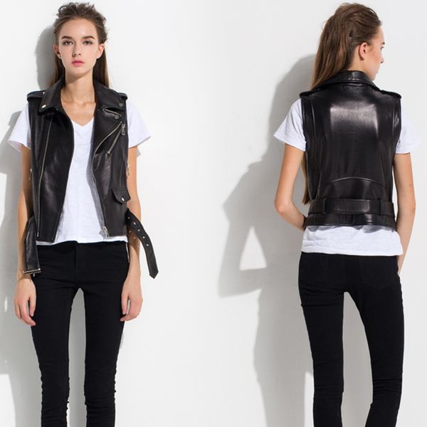 2020 new women genuine leather vest sleeveless sheepskin leather motorcycle vests turn-down collar slim waistcoat coat, Black;white
2020 new women genuine leather vest sleeveless sheepskin leather motorcycle vests turn-down collar slim waistcoat coat, Black;white