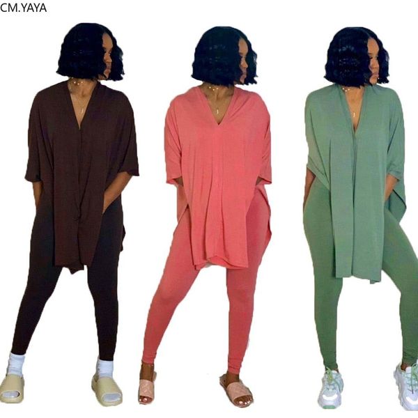 cm.yaya women solid v-neck side split maxi tee legging jogger pants suit sport two piece set tracksuit matching set outfit x0923, Gray
cm.yaya women solid v-neck side split maxi tee legging jogger pants suit sport two piece set tracksuit matching set outfit x0923, Gray