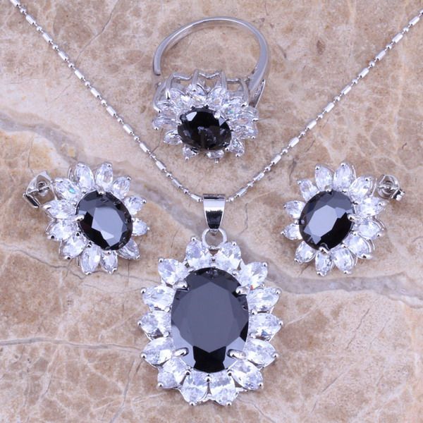 black cubic zirconia white cz silver plated jewelry sets earrings pendant ring size 6 / 7 / 8 9 10 s0061
black cubic zirconia white cz silver plated jewelry sets earrings pendant ring size 6 / 7 / 8 9 10 s0061