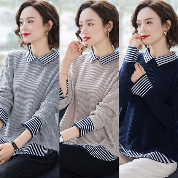 2020 autumn new pullover fashion women's fake two-piece sweater women's pullover mid-length belly-covering knitted bottoming shirt, White;black
2020 autumn new pullover fashion women's fake two-piece sweater women's pullover mid-length belly-covering knitted bottoming shirt, White;black