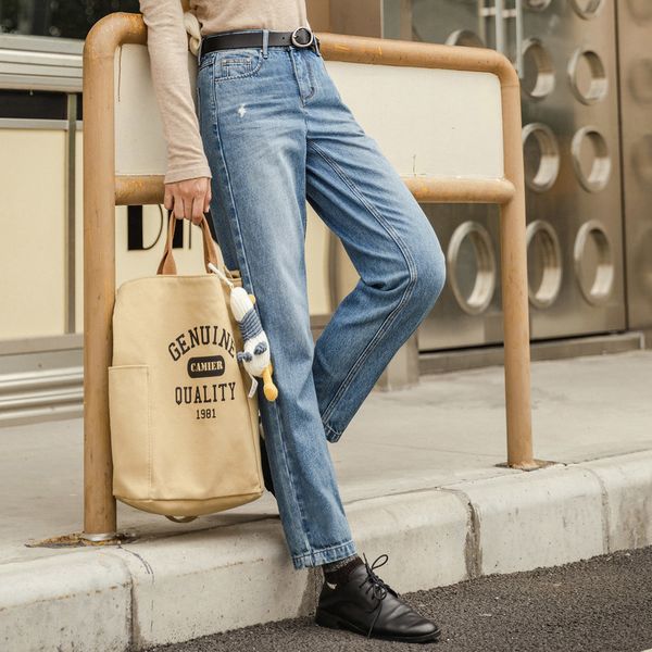 inman 2020 winter new arrivals straight loose pure cotton fashion cat whisker hole white casual pants women's jeans, Blue
inman 2020 winter new arrivals straight loose pure cotton fashion cat whisker hole white casual pants women's jeans, Blue