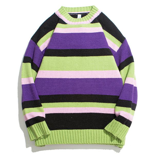 mens color block striped sweaters streetwear hiphop 2020 autumn winter casual men vintage harajuku loose knitted pullover, White;black 
mens color block striped sweaters streetwear hiphop 2020 autumn winter casual men vintage harajuku loose knitted pullover, White;black