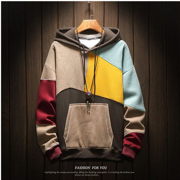 hooded sweatshirt men hip-hop street wearing casual fashion clothes colored patchwork hoodie cotton, Black
hooded sweatshirt men hip-hop street wearing casual fashion clothes colored patchwork hoodie cotton, Black